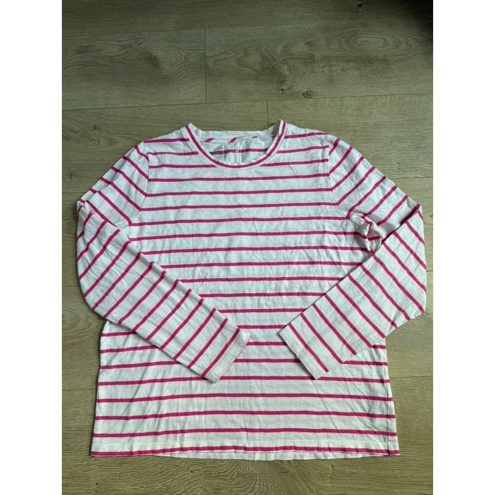 EUC J.Crew T-Shirt Scoop Neck Long Sleeve Girlfriend Tee striped pink white sz L